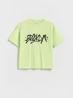 Koszulki dla chłopców - Reserved - Bawełniany t-shirt z nadrukiem - zielony - miniaturka - grafika 1