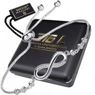 Bransoletki - SREBRNA BRANSOLETKA DAMSKA Z CYRKONIAMI REGULOWANA NIESKOŃCZONOŚĆ KRYSZTAŁY ORYGINAŁ - miniaturka - grafika 1