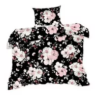 Pościel - Extrapościel Pościel bawełniana 140x200 kwiaty czarna różowa 1476N Classic - miniaturka - grafika 1