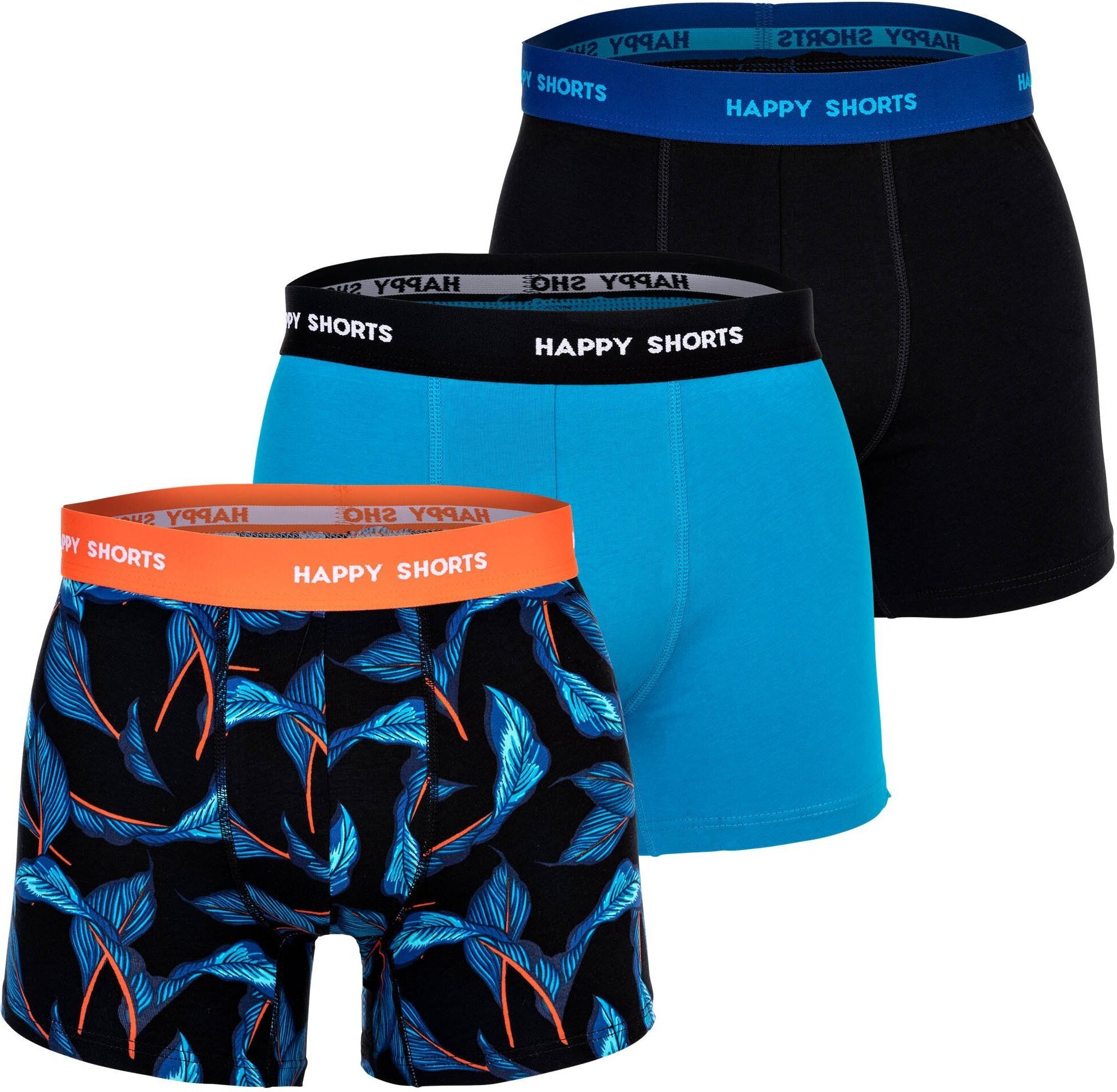 Bokserki męskie Happy Shorts, 3 sztuki - Retro Jersey, Logobund Leaves 2XL