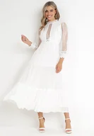 Sukienki - Biała Rozkloszowana Sukienka z Ozdobnymi Tiulowymi Wstawkami Revisa - miniaturka - grafika 1