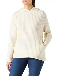 Swetry damskie - NA-KD Damski sweter z kapturem, miękki, prążkowany sweter, Ecru, L - grafika 1