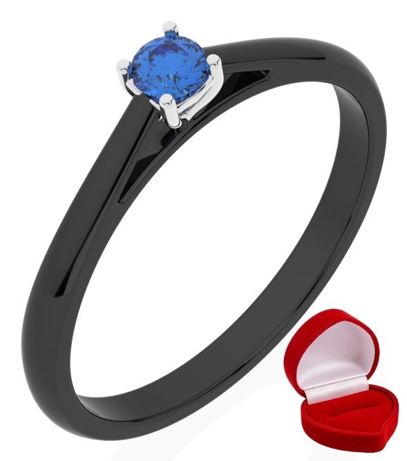 ZŁOTY PIERŚCIONEK ZARĘCZYNOWY 585 14k SZAFIR 0,09 ct CZARNE ZŁOTO R28