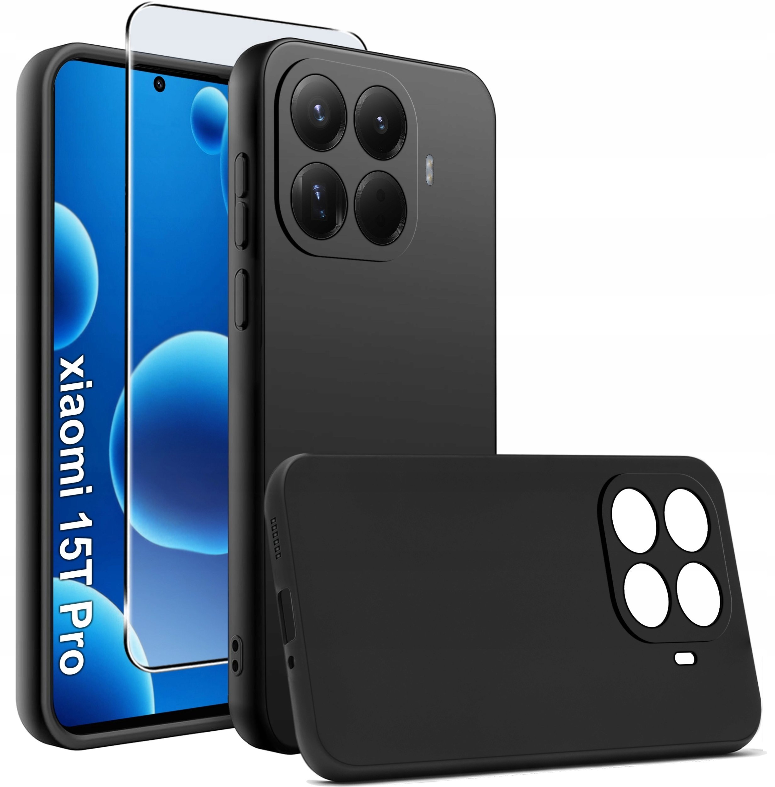 Etui Czarne Matowe Silikon Slim do Xiaomi 15T Pro 5G + SZKŁO 9H