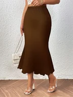 Spódnice - Spódnica midi z falbanką - Brązowy - miniaturka - grafika 1