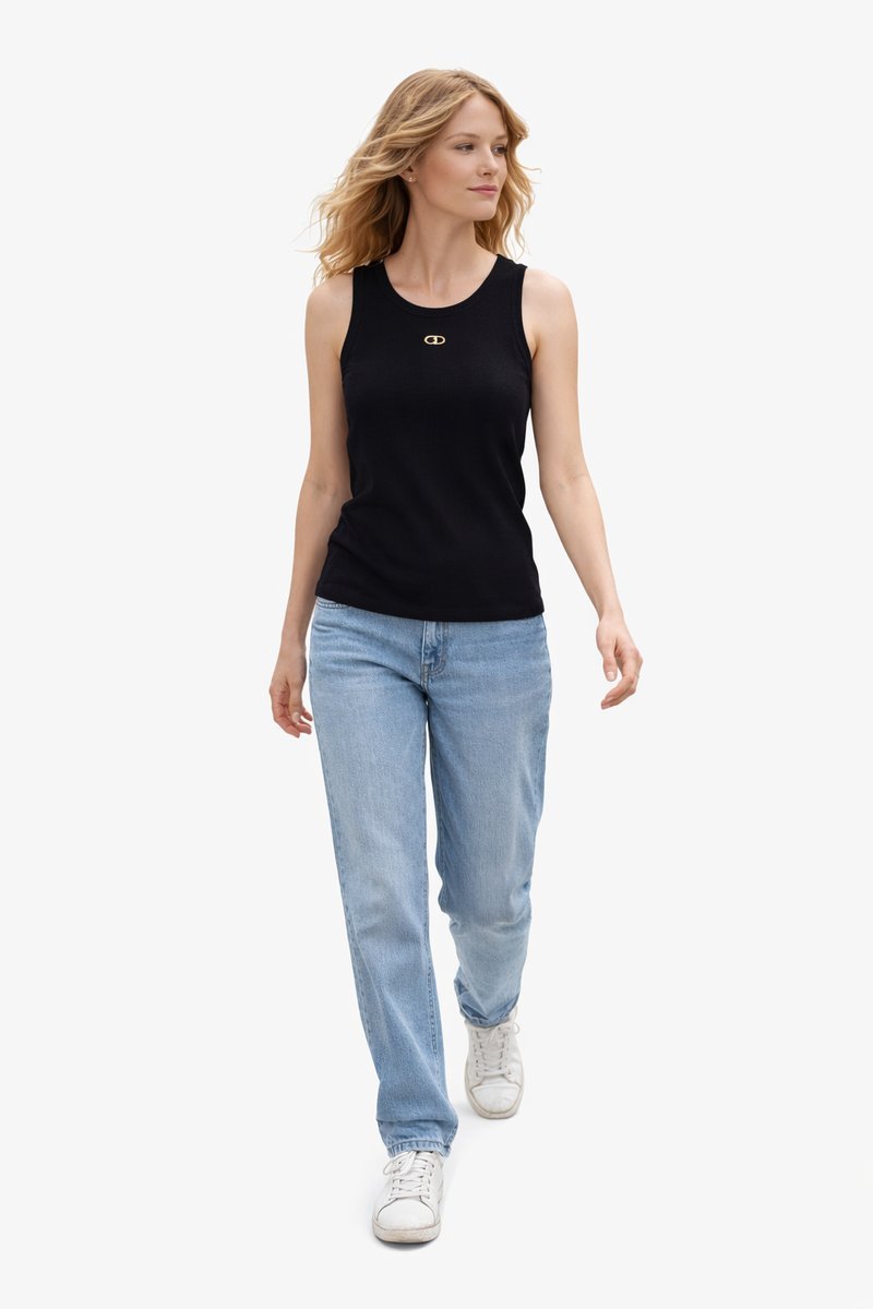 TWINSET CZARNY KLASYCZNY TOP BAWEŁNIANY GŁADKI S I1C