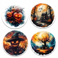 Obrusy i serwetki - ZESTAW 4 PODKŁADEK POD KUBEK na stół HALLOWEEN dynia dekoracja KORKOWE - miniaturka - grafika 1