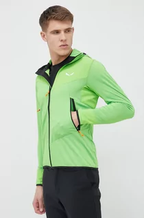 Bluzy męskie - Salewa bluza sportowa Agner Hybrid męska kolor zielony z kapturem wzorzysta - grafika 1