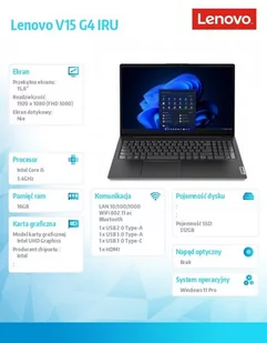 Lenovo V15 G4 83A1009LPB W11Pro i5-13420H/16GB/512GB/INT/15.6 FHD/Business Black/3YRS OS 83A1009LPB - Laptopy - miniaturka - grafika 8