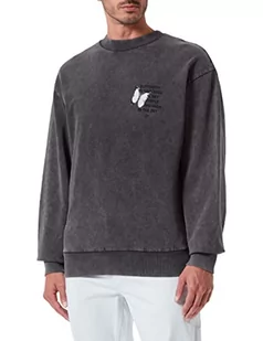 BOSS Męska bluza Weacid z barwionej bawełny z nadrukiem z przodu i z tyłu, czarny (Black1), M - Bluzy męskie - miniaturka - grafika 1