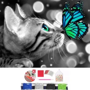 Haft diamentowy 5D motyl kot mozaika zestaw kotek - Zabawki kreatywne - miniaturka - grafika 1