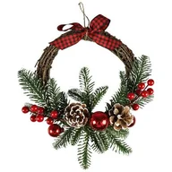 Ozdoby bożonarodzeniowe - Wieniec na kole z kokardą w kratę 33 x 27 cm - miniaturka - grafika 1