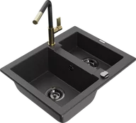 Zlewozmywaki z baterią - Mexen Carlos zlewozmywak granitowy 1,5-komorowy z baterią kuchenną Flora, czarny nakrapiany - 6518-76-670401-57-B - miniaturka - grafika 1