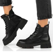 Botki damskie - Filippo Botki Damskie Ocieplane Skórzane Czarne-36 - miniaturka - grafika 1