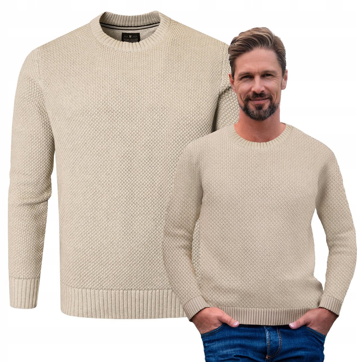 Elegancki SWETER Męski BEŻOWY Bawełniany Premium Ciepły JONE 2XL Pako Jeans