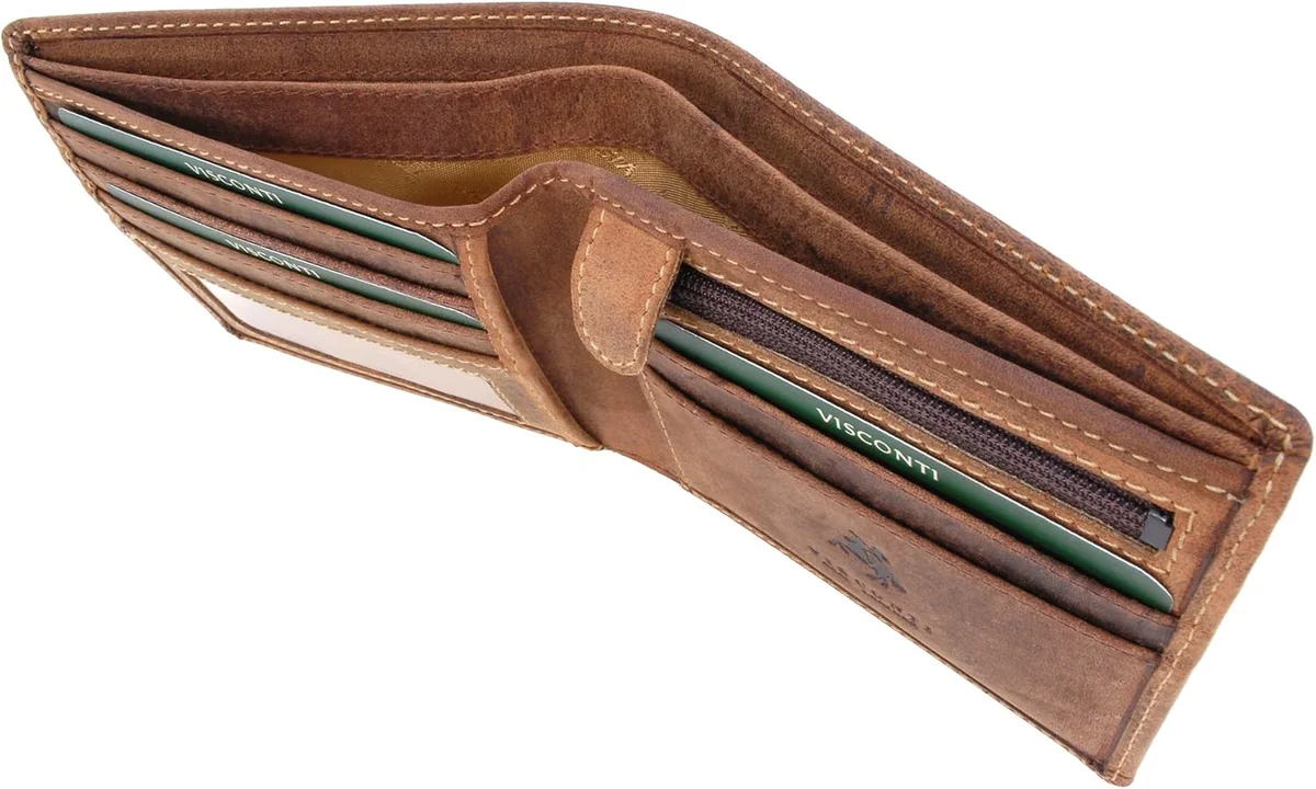 PORTFEL MĘSKI SKÓRZANY BIFOLD RFID 6 KART JASNY BRĄZ