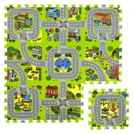 Maty piankowe - Humbi Mata edukacyjna Grube Puzzle piankowe 31,5 x 31,5 x 1 cm 9 elementów Kolorowe Ulice Miasto Uliczki Budynki Domy Domki - miniaturka - grafika 1