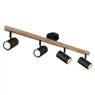 Lampy sufitowe - Globo Herti 57913-4 listwa plafon lampa sufitowa spot 4x5W GU10 LED czarny/drewniany - miniaturka - grafika 1
