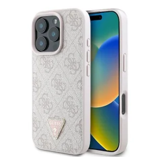 Etui Guess Leather 4G Triangle Strass MagSafe na iPhone 16 Pro Max - różowe - Etui i futerały do telefonów - miniaturka - grafika 1