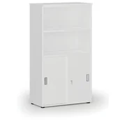 Szafy biurowe - Szafa biurowa kombinowana PRIMO WHITE, drzwi przesuwne na 2 poziomach, 1434 x 800 x 420 mm, biały - miniaturka - grafika 1