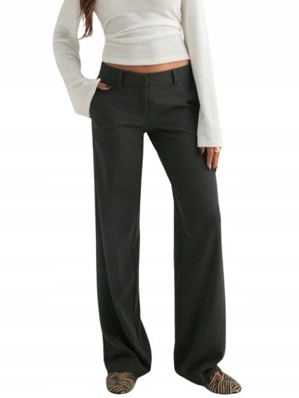 Nelly Szare Eleganckie Spodnie Z Prostą Nogawką 32 Dri