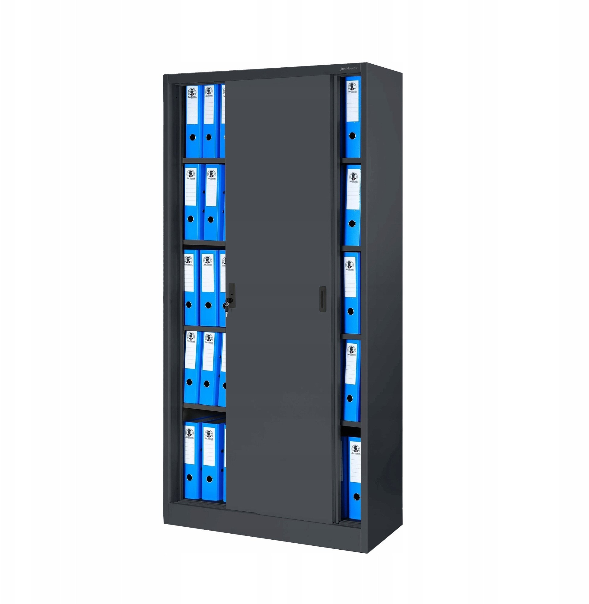 JAN szafa metalowa z drzwiami przesuwnymi KUBA, 900 x 1850 x 400 mm, antracytowa