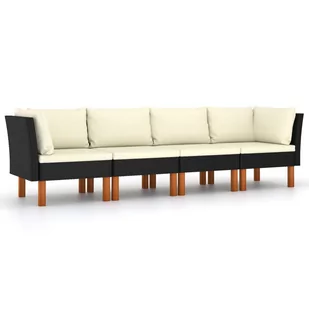 vidaXL 4-osobowa sofa ogrodowa z poduszkami, polirattan, czarna - Meble ogrodowe - miniaturka - grafika 1