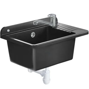 Zlew gospodarczy Gospo z baterią stojącą, czarny - Zlewy i komory gospodarcze - miniaturka - grafika 1