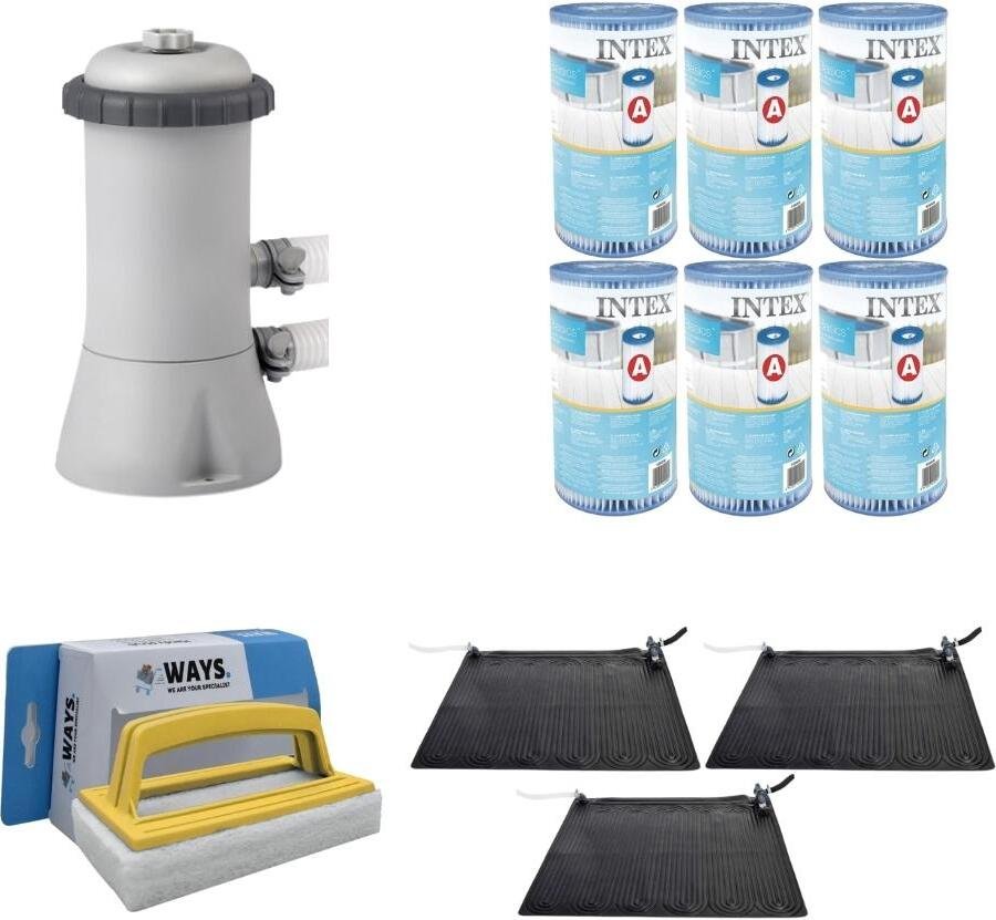WAYS - Pielęgnacja basenu - 3x podgrzewacz basenu i pompa filtrująca 2271 l/u oraz 6 filtrów typu A i szczotka do szorowania WAYS