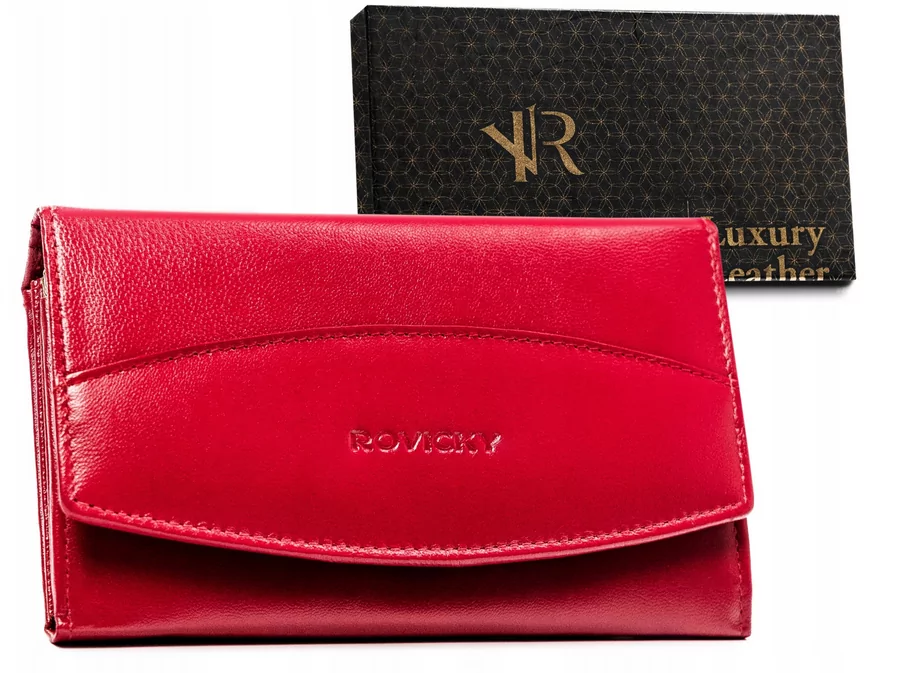 Skórzany portfel damski z tłoczoną klapą — Rovicky