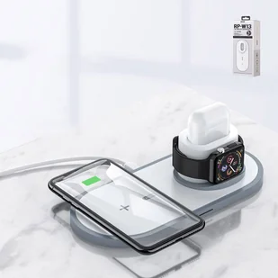 Remax 3w1 ładowarka bezprzewodowa Qi do telefonu / słuchawek AirPods / Apple Watch 38mm biały (RP-W13 white) - Ładowarki do telefonów - miniaturka - grafika 2