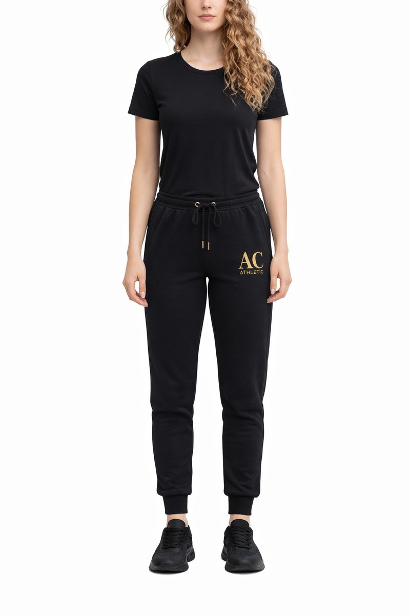 ARMANI EXCHANGE CZARNE SPODNIE DRESOWE Z LOGO W KOLORZE ZŁOTYM M 1I4A