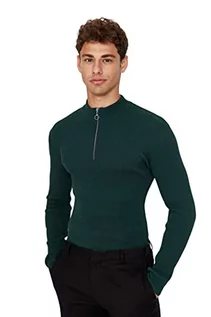 Bluzy męskie - Trendyol Męska bluza ze stójką, gładka, wąska bluza, szmaragdowa zieleń, 2XL, zieony (Szmaragdowa zieleń), XXL - grafika 1