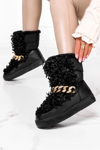 Czarne śniegowce mukluki ze złotym łańcuchem Casu 7-K578A - Śniegowce damskie - miniaturka - grafika 1