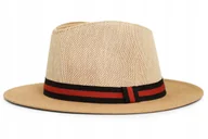 Czapki męskie - Letni kapelusz męski karmelowy PANAMA 65 Pako Jeans - miniaturka - grafika 1