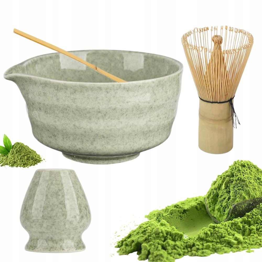 Zestaw prezentowy do herbaty matcha czarka miotełka zielony 4EL.