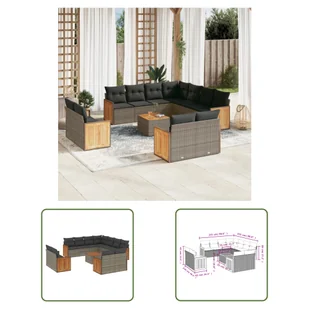 The Living Store 12-częściowa sofa ogrodowa z poduszkami z szarego polirattanu - Sofy ogrodowe The Living Store 12-częściowa sofa ogrodowa z poduszkami z szarego polirattanu - Sofy ogrodowe - miniaturka - grafika 1