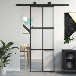 Drzwi przesuwne, czarne, 76x205 cm, szkło hartowane, aluminium 8721012120440 - Drzwi wewnętrzne - miniaturka - grafika 1
