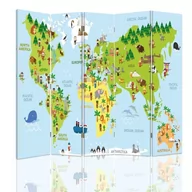 Parawany - Parawan pokojowy FEEBY, Mapa świata dla dzieci, Dwustronny 180x170cm 5-częściowy - miniaturka - grafika 1