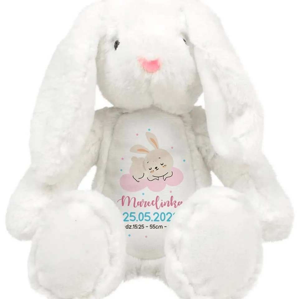 Maskotka Przytulanka Miś KRÓLICZEK Na Prezent Urodziny METRYCZKA IMIĘ Wzory