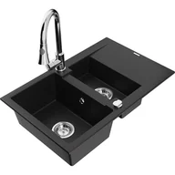 Zlewozmywaki z baterią - Mexen Gaspar zlewozmywak granitowy 1,5-komorowy z ociekaczem i baterią kuchenną Elia, czarny - miniaturka - grafika 1