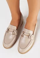 Mokasyny damskie - Beżowe Klasyczne Mokasyny z Paskiem i Metalową Ozdobą Tirnal - miniaturka - grafika 1
