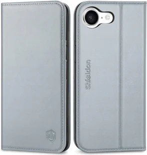 Shieldon naturalne etui skórzane do iPhone 16e portfel Rfid z klapką szare - Portfele - miniaturka - grafika 1