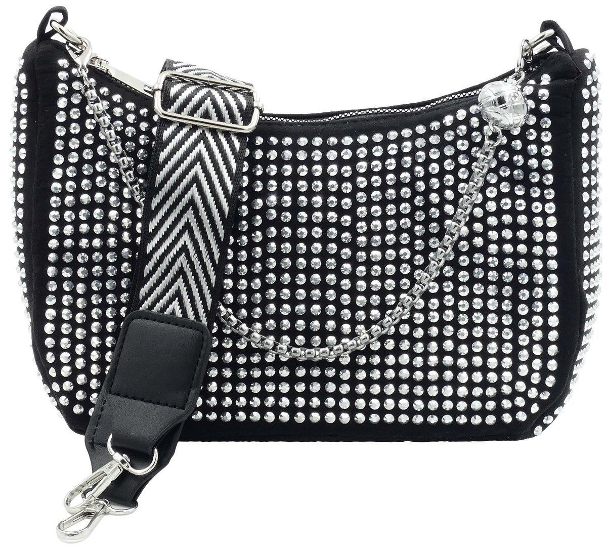 Damska Saszetka Nerka Bag Na Ramię Cyrkonie Pasek Srebrna Glamour