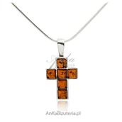Wisiorki - ankabizuteria.pl Krzyżyk srebrny z bursztynem - miniaturka - grafika 1
