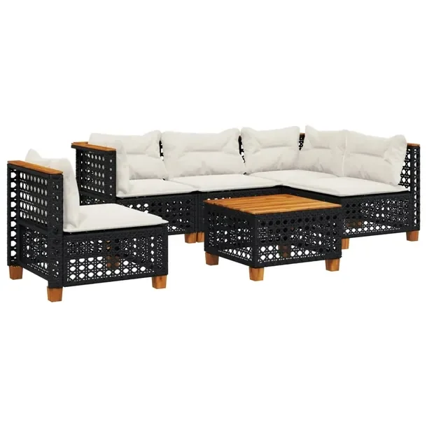 Zestaw mebli ogrodowych modułowych czarny rattan PE z poduszkami 63,5 x 63