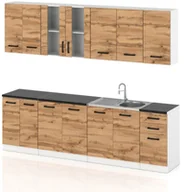 Meble kuchenne - Meble Kuchenne Drewniane Zestaw Kuchnia Bella Szafki 2.6m Szary Dąb Wotan - miniaturka - grafika 1