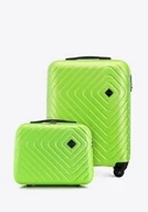 Walizki - Walizka kabinowa i kosmetyczka z ABS-u z geometrycznym tłoczeniem limonkowe - miniaturka - grafika 1