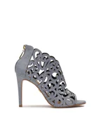 Botki damskie - Niebieskie botki peep toe z efektownie wyciętą cholewką - miniaturka - grafika 1