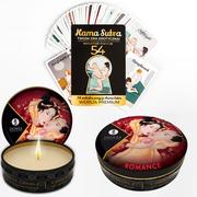 Masaż erotyczny - Karty z pozycjami KamaSutra i świeca do masażu Romance Sparkling Strawberry Wine 30ml Shunga - miniaturka - grafika 1